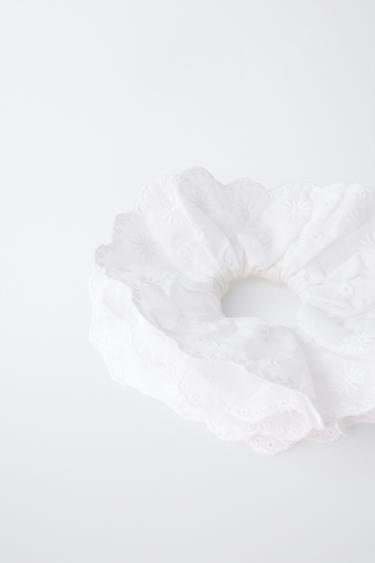 EMBROIDERED SCRUNCHIE - White by Zara - Image 1