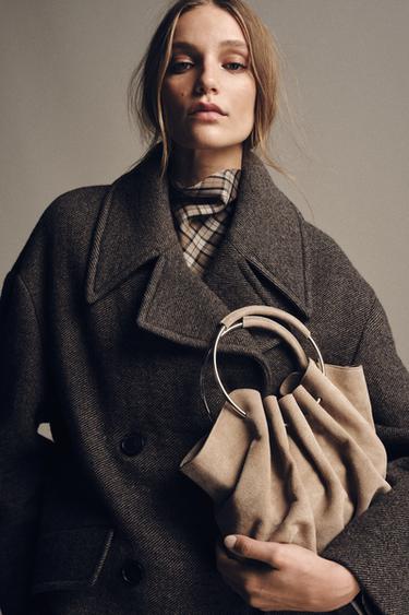 RIGID HANDLE SPLIT SUEDE BUCKET BAG - SAND/BROWN by Zara - Image 0