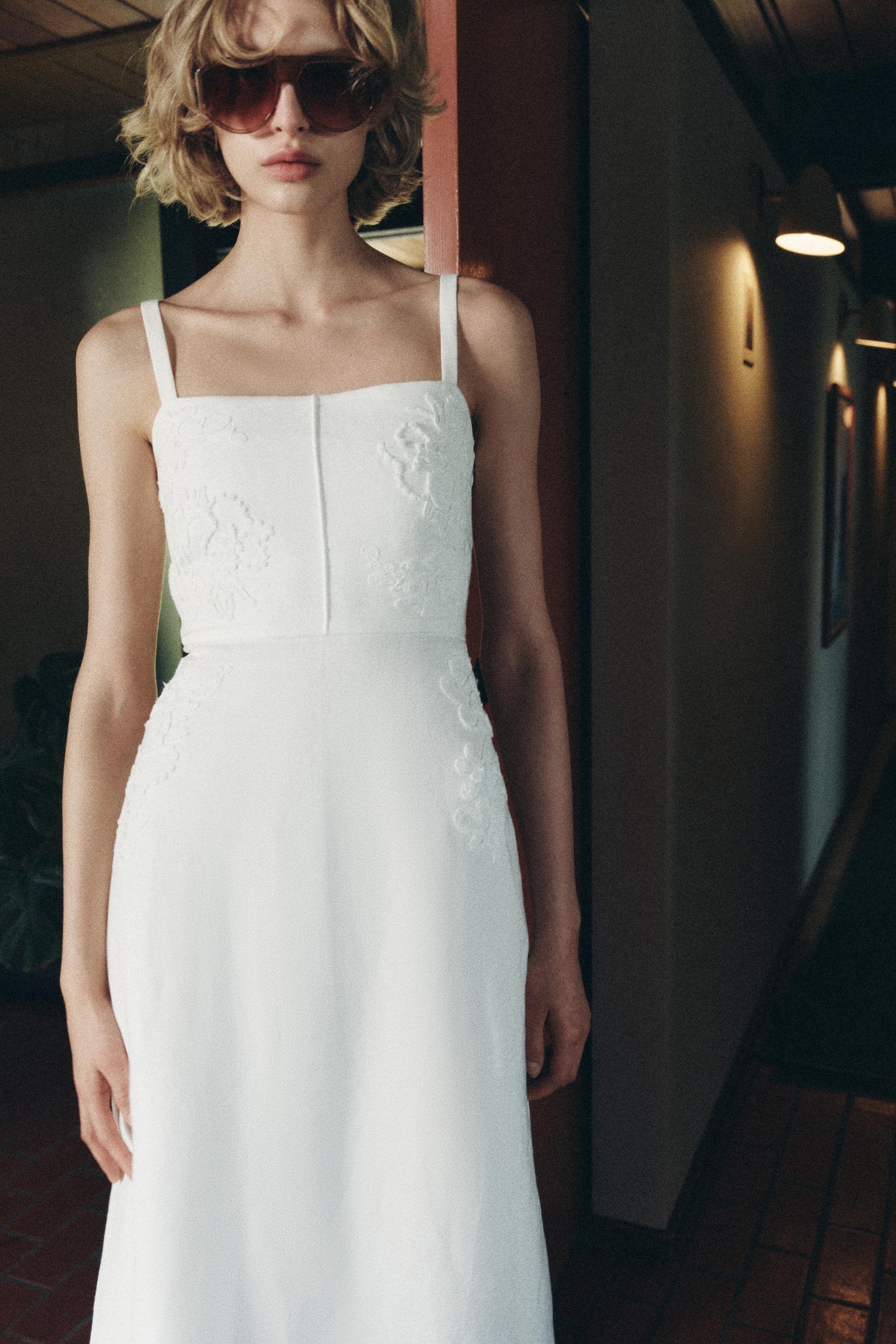 ZW COLLECTION EMBROIDERED MIDI DRESS - Oyster-white | ZARA United Kingdom