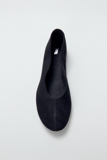 FLAT SUEDE BALLET FLATS - Black by Zara