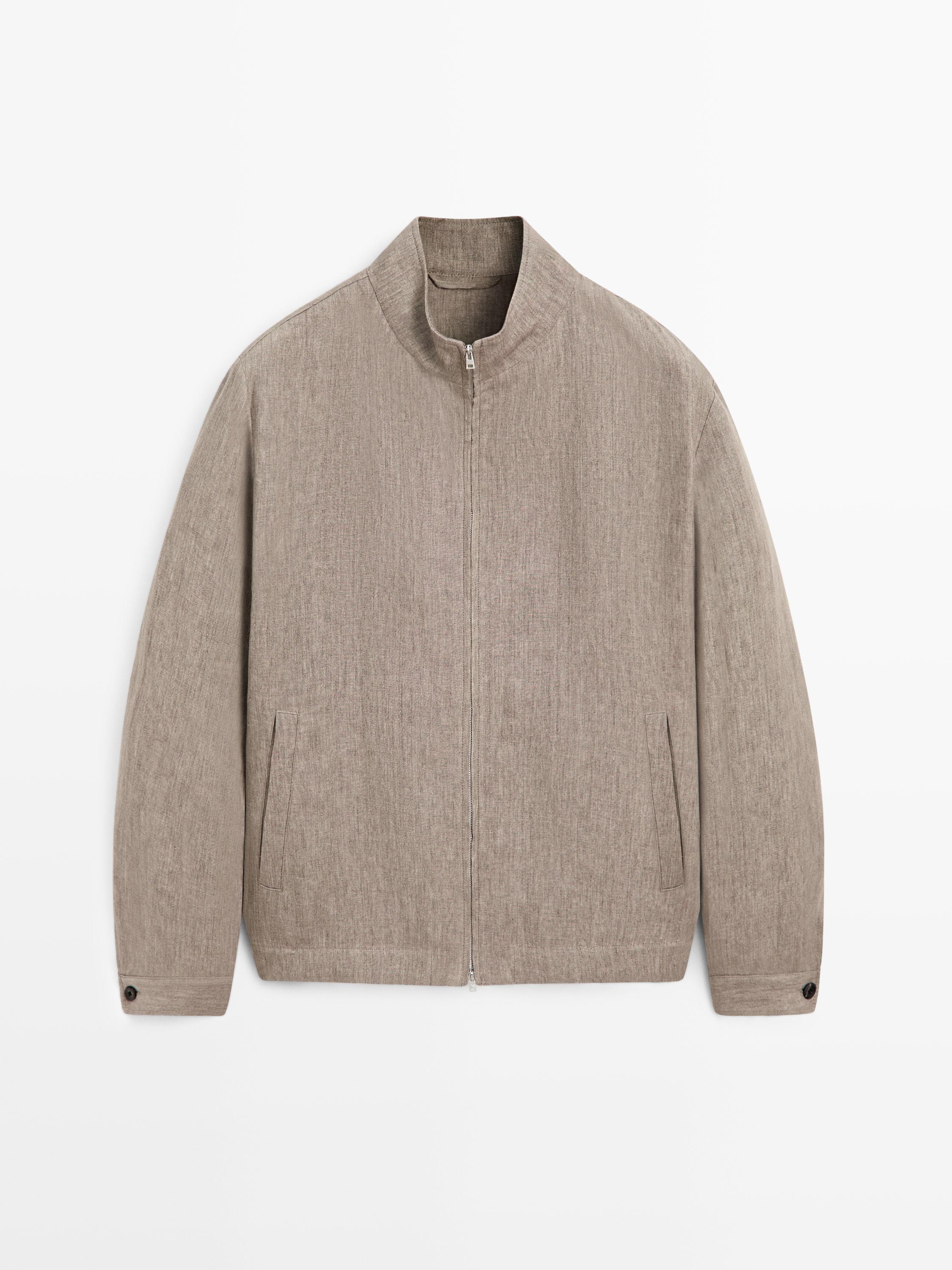 Faded total look linen bomber jacket — Earth