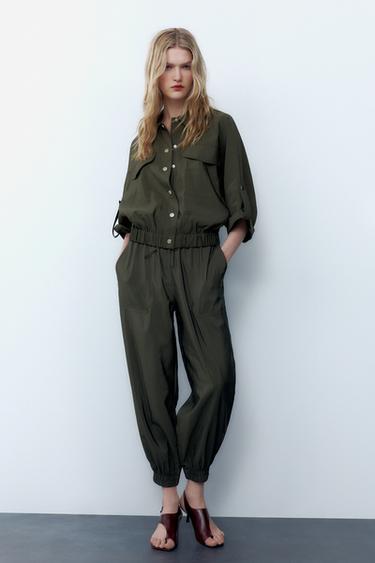 SATIN TROUSERS WITH CUFFED HEMS - Khaki by Zara - Image 0