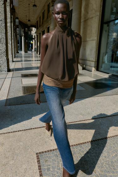 HALTER TOP WITH BOW - Brown / Taupe by Zara - Image 0