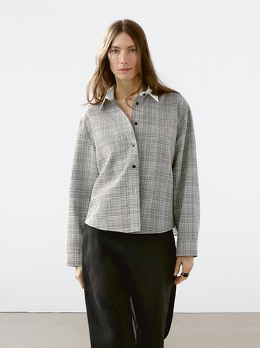 Zara Check cotton blend shirt - White