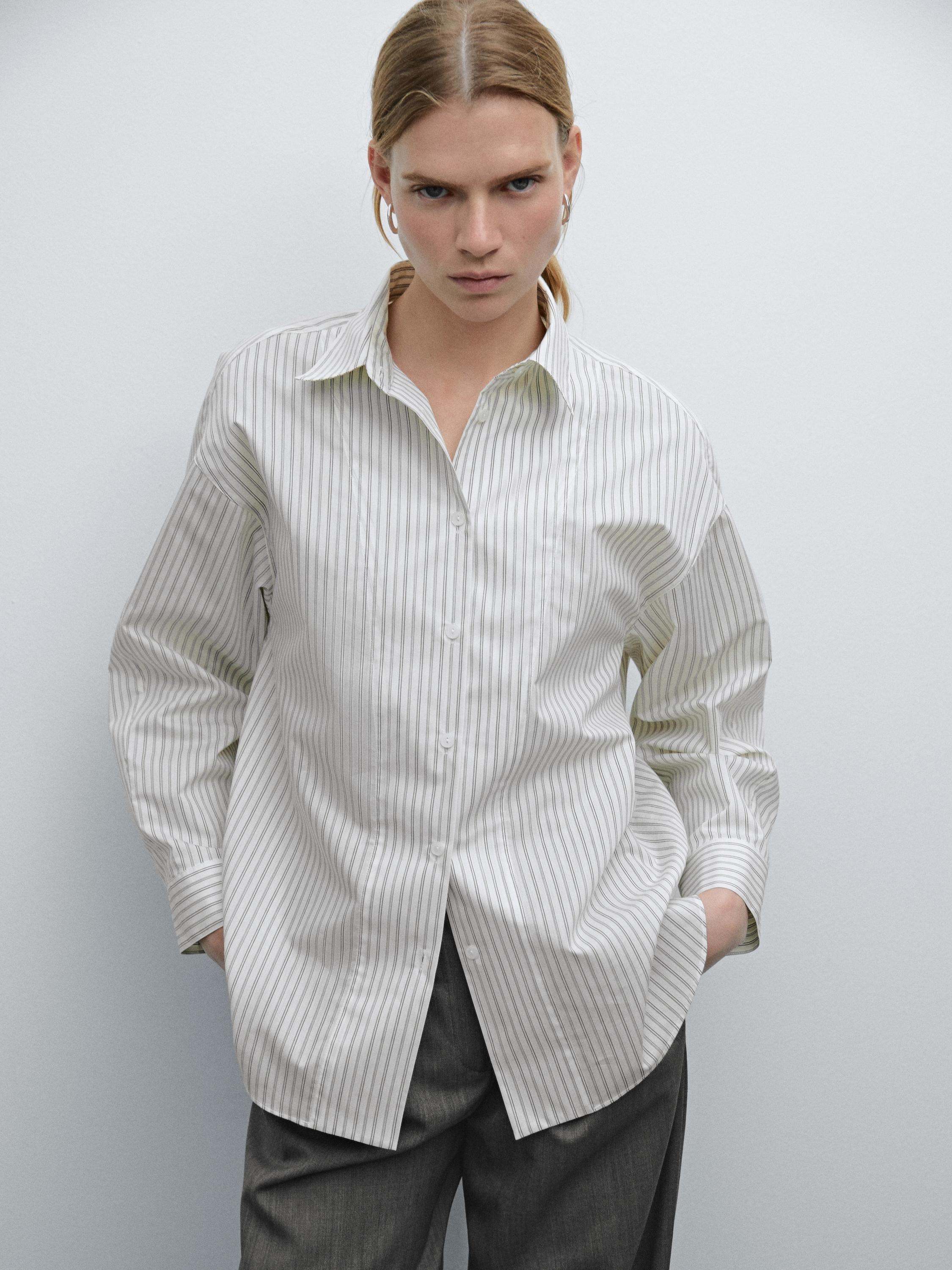 Striped shirt with chest detailing - White | ZARA United States Striped shirt with chest detailing - White | ZARA United States