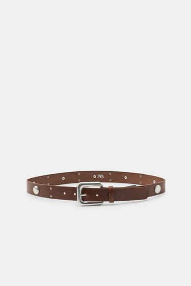 CINTURÓN PIEL TACHAS - Marrón de Zara - Imagen 0