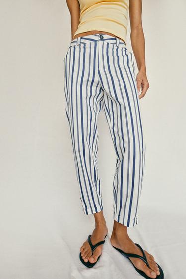 STRIPED CHINOS - Ecru / Navy by Zara