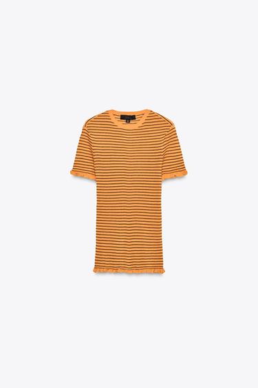 TOP PUNTO RIB RAYAS - Naranja de Zara