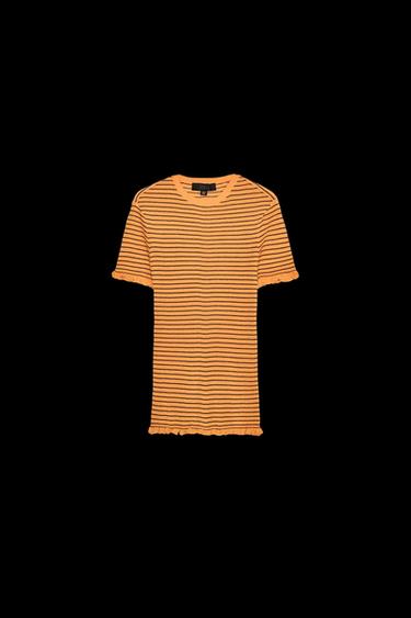 Zara STRIPED RIB KNIT TOP - Orange - Image 0