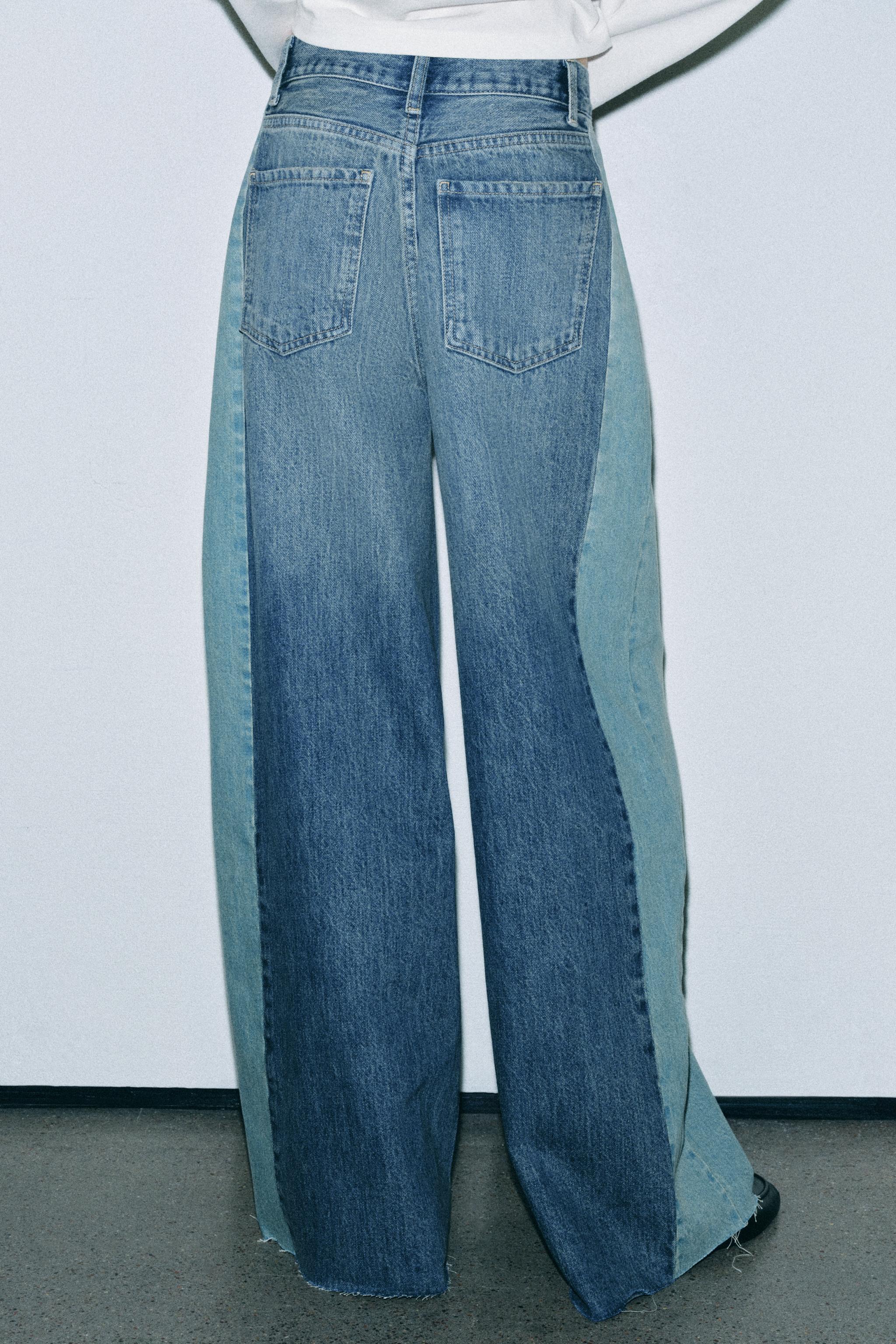 Zara ZW COLLECTION GENİŞ PAÇA ORTA BEL PATCHWORK JEAN görsel 3