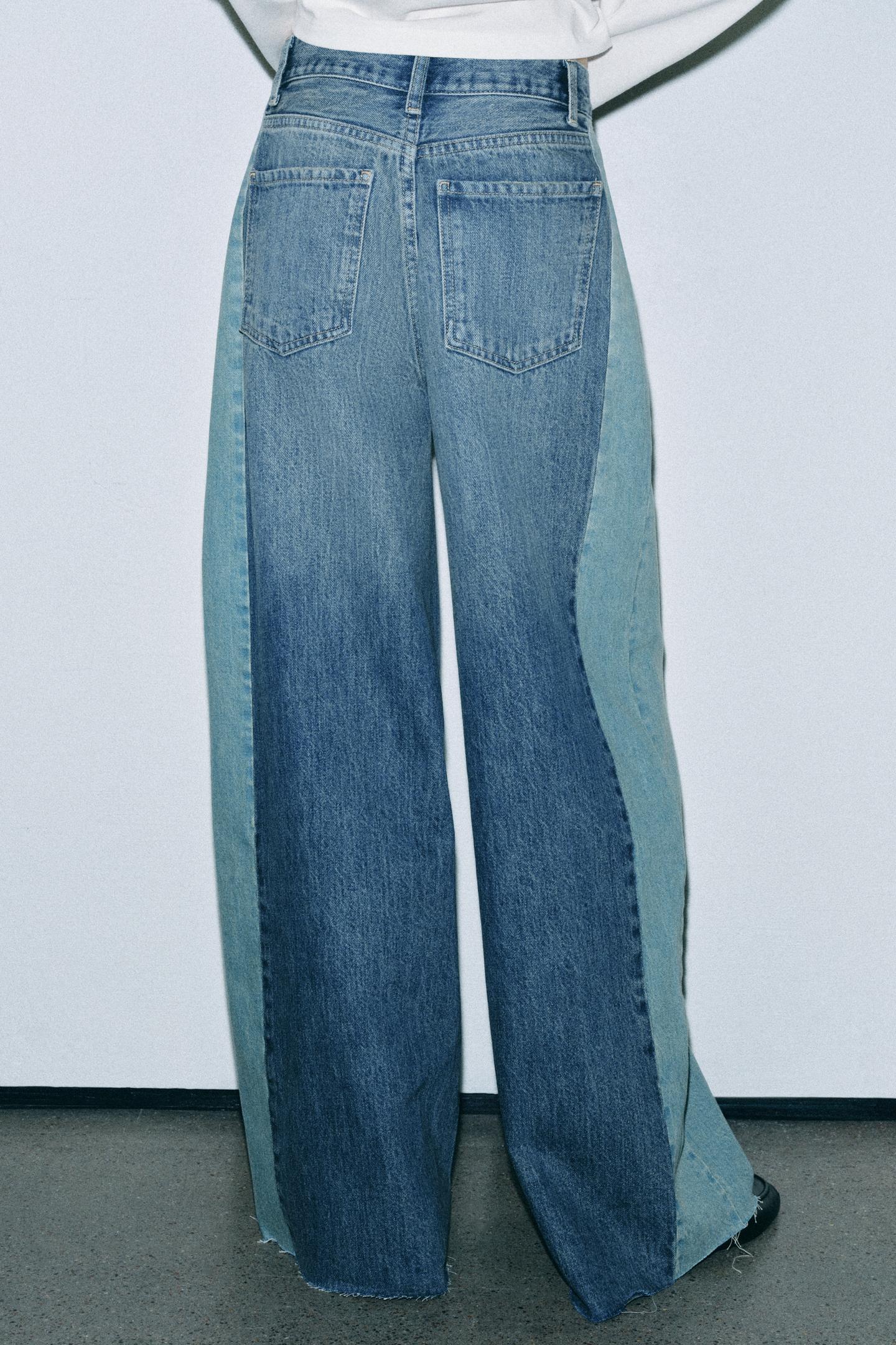 Женские джинсы Zara ZW Collection Mid-Rise Patchwork Wide Leg, цвет: Синий — фото 3