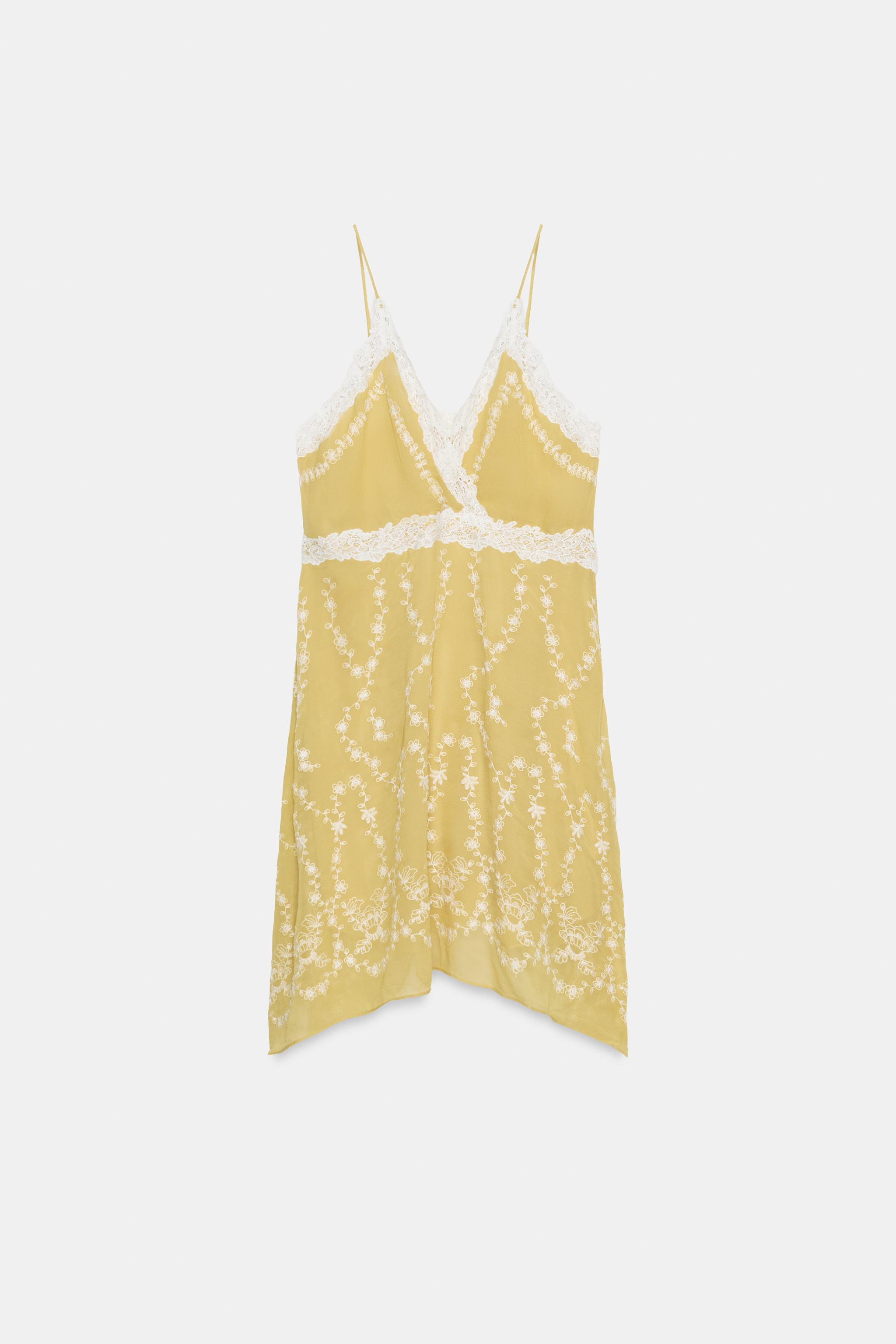 ZW COLLECTION EMBROIDERED SHORT DRESS - Lemon | ZARA India
