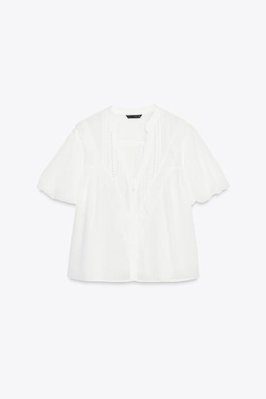 بلوزة بأكمام منفوخة - أبيض الخاص بـ Zara
