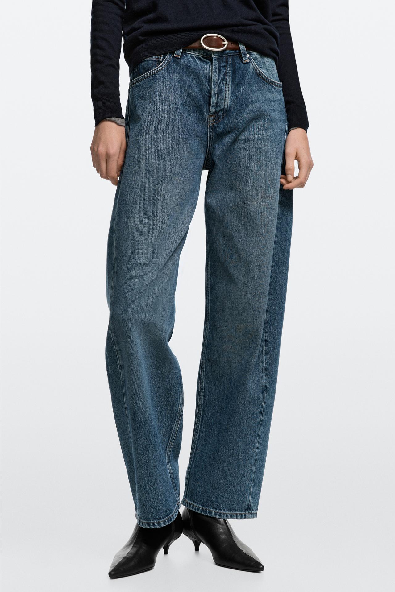 Mid-waist balloon fit jeans — Mid-blue