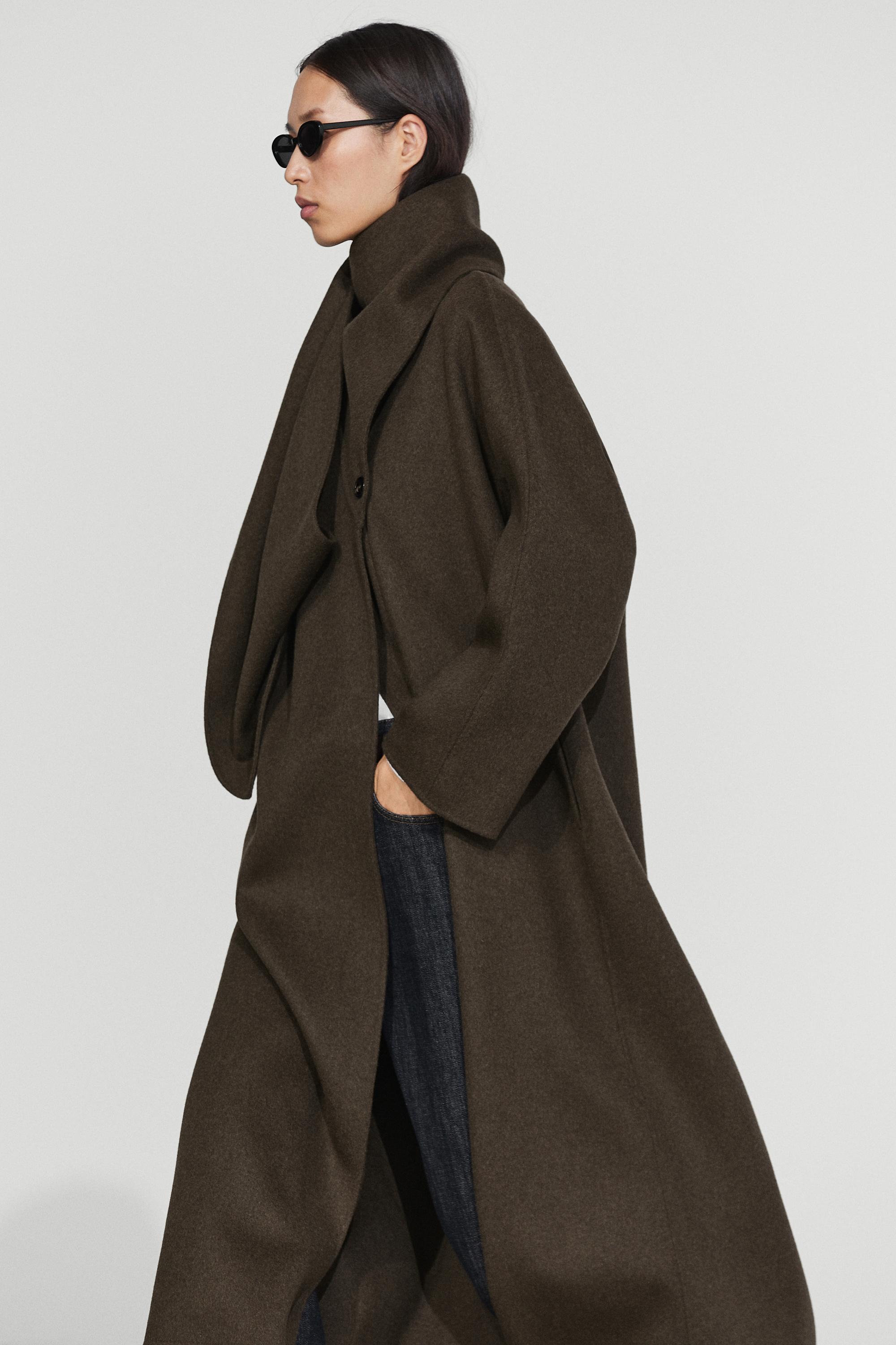 Long coat with scarf detail - Gray green | ZARA United States