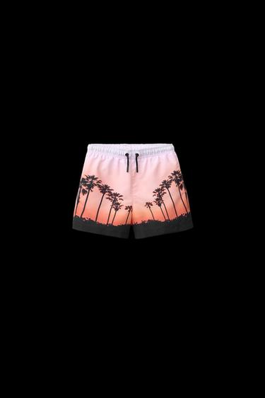 Zara 6-14 YEARS/ PHOTOGRAPHIC SWIM SHORTS - Orange - Image 0