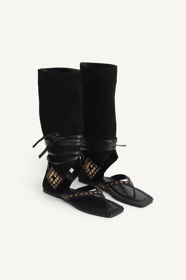SANDALES HAUTES EN CUIR ÉDITION LIMITÉE - Noir de Zara - Image 4