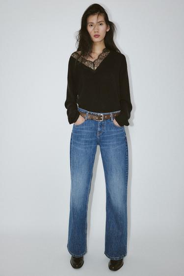 PULL EN MAILLE AVEC DENTELLE - Noir de Zara