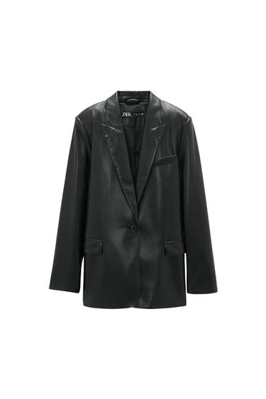 STRAIGHT FIT FAUX LEATHER BLAZER