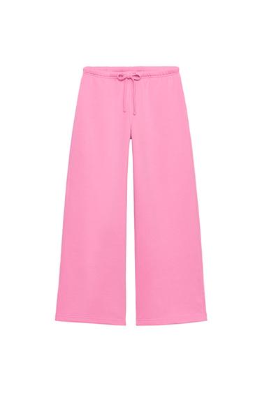 BASIC STRAIGHT-LEG PLUSH TROUSERS WITH ADJUSTABLE HEM - Pink by Zara