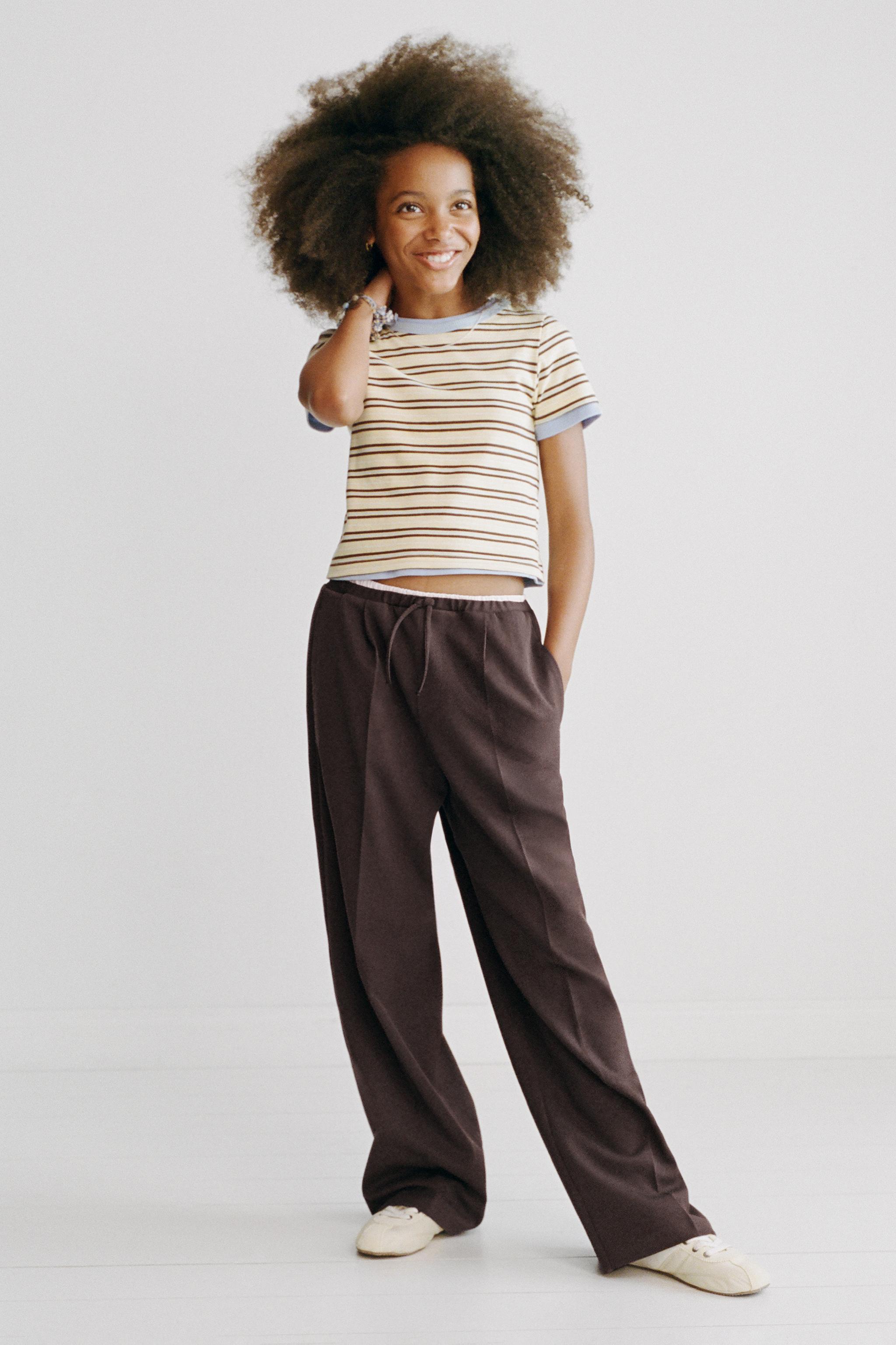 DOUBLE WAISTBAND WIDE LEG PANTS — Brown