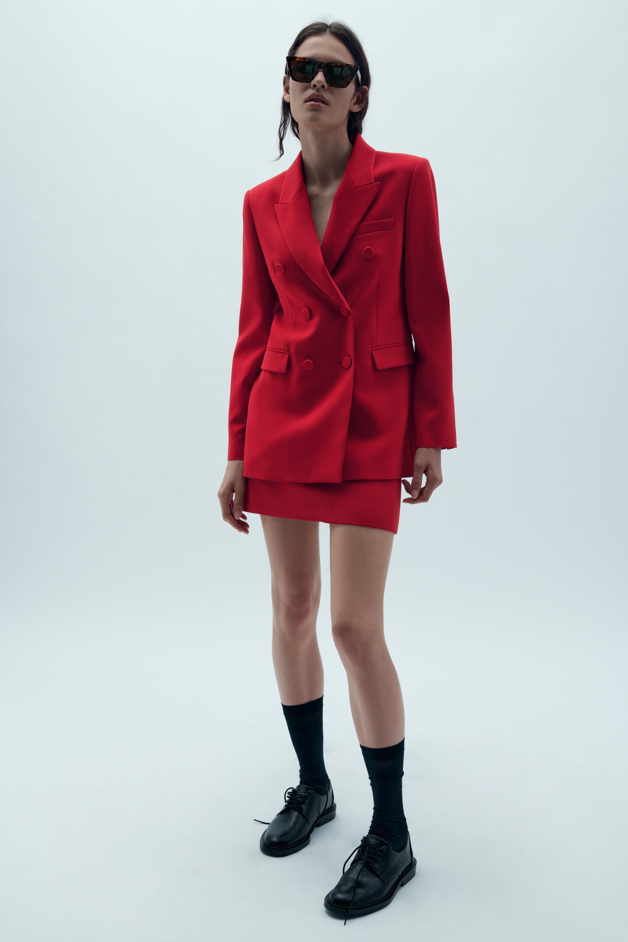 ZW COLLECTION FITTED DOUBLE-BREASTED BLAZER - Bright red | ZARA Australia