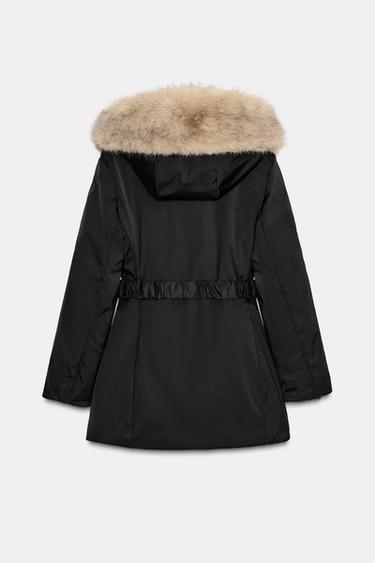 VESTE REMBOURRÉE À CAPUCHE EFFET FOURRURE DÉPERLANTE ET COUPE-VENT - Noir de Zara - Image 1