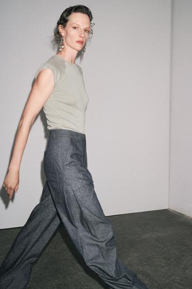 Zara ISPRANA PAMUČNA MAJICA – svetlosiva