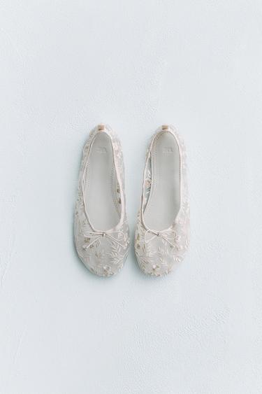 Zara EMBROIDERED BALLET FLATS - Off White