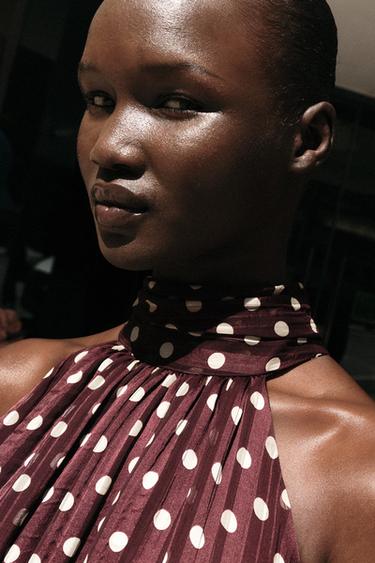 POLKA DOT MIDI DRESS - Ecru / Maroon by Zara - Image 6