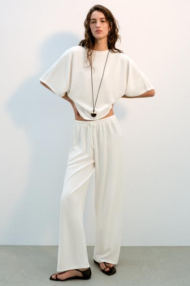 RUSTIC WIDE-LEG TROUSERS - Ecru by Zara