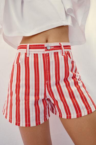 SHORT MOM FIT RAYURES - Rayure rouge de Zara - Image 1