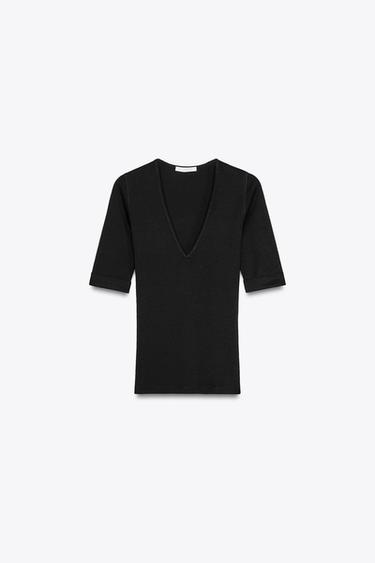 T-SHIRT AUS GEWASCHENER BAUMWOLLE - Schwarz von Zara