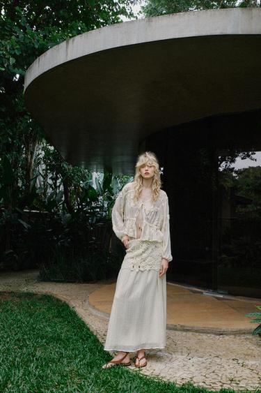 EMBROIDERED SEMI-SHEER BLOUSE - Light beige by Zara - Image 6