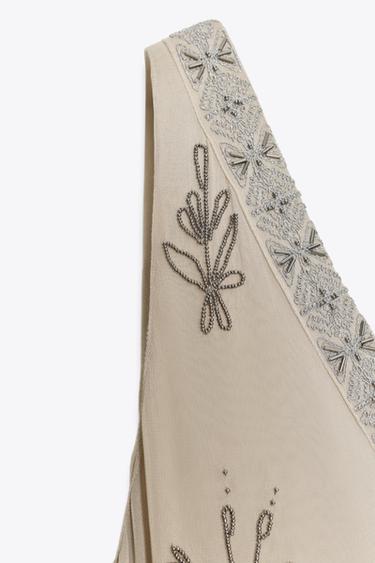 ZW COLLECTION BEADED EMBROIDERED DRESS - Pearl grey by Zara - Image 6