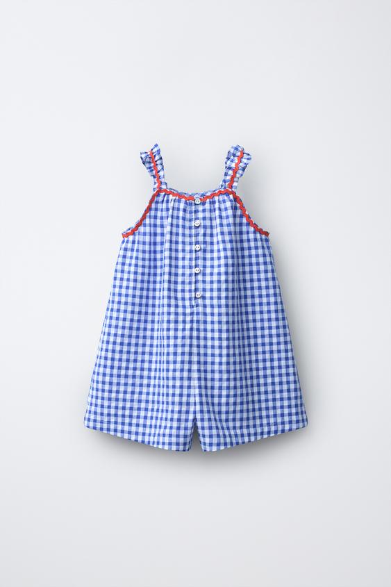 MACACÃO CURTO XADREZ VICHY ONDULINA CASA LAWA X ZARA KIDS - Azulão da Zara - Imagem 0