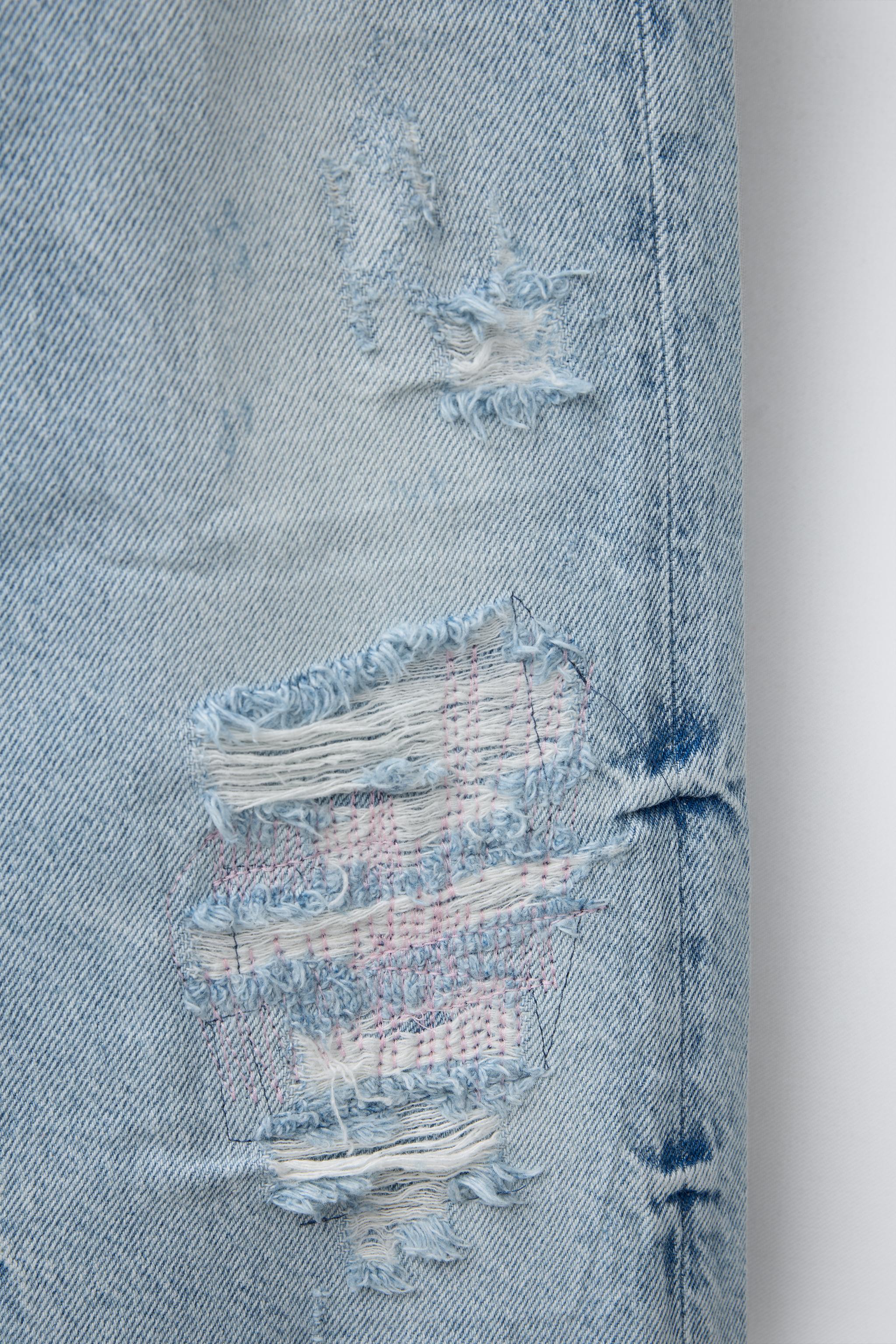RIPPED STRAIGHT FIT JEANS - Blue | ZARA New Zealand