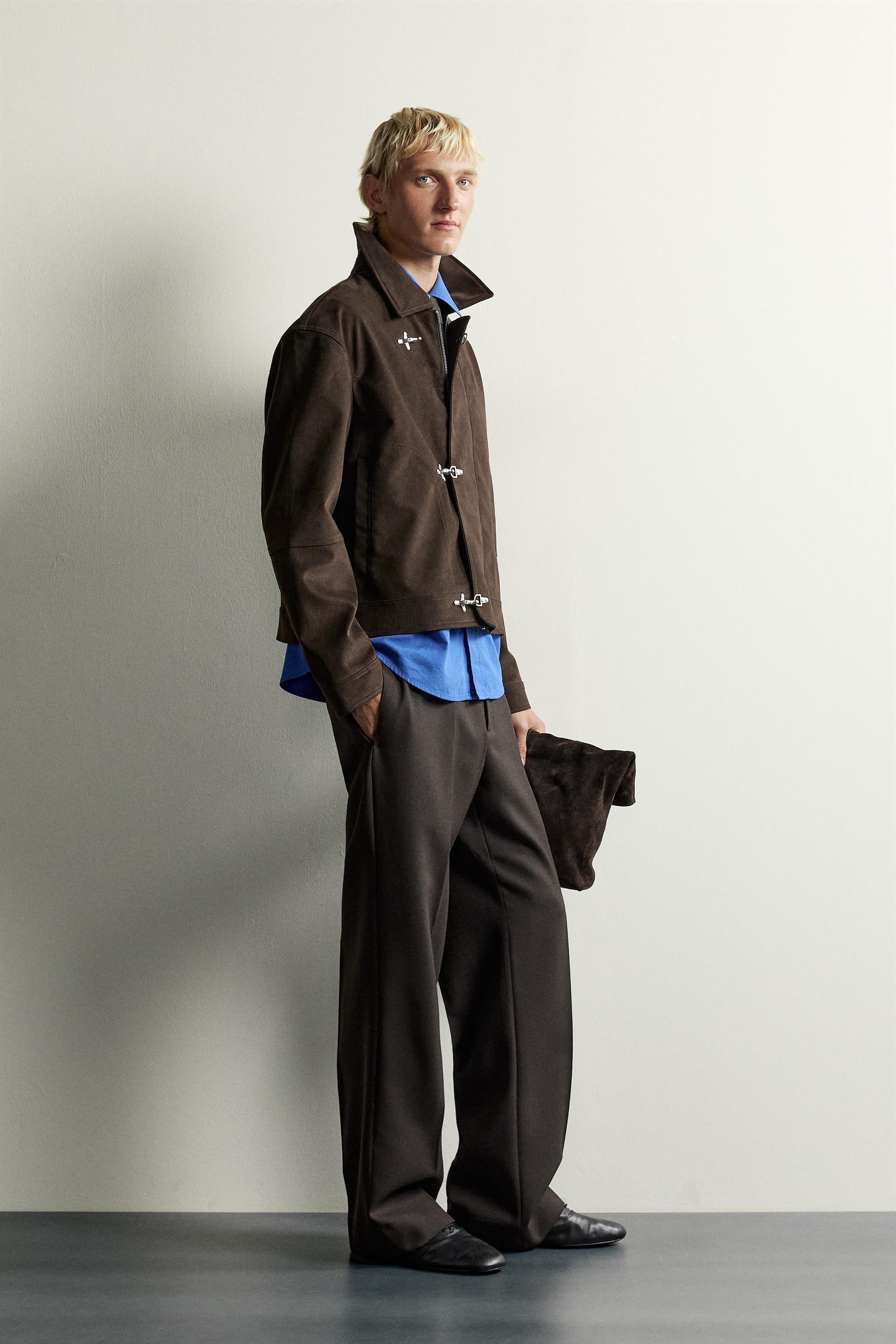 SUEDE-EFFECT JACKET WITH FROG FASTENING