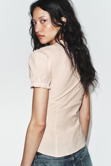 Zara VOLANGIDEGA POPLIINSÄRK - Pastelne roosa