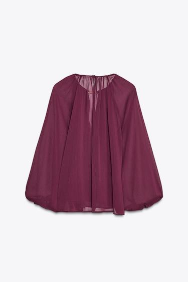 BLOUSE SEMI-TRANSPARENTE ORNEMENTS - Aubergine foncé de Zara - Image 6