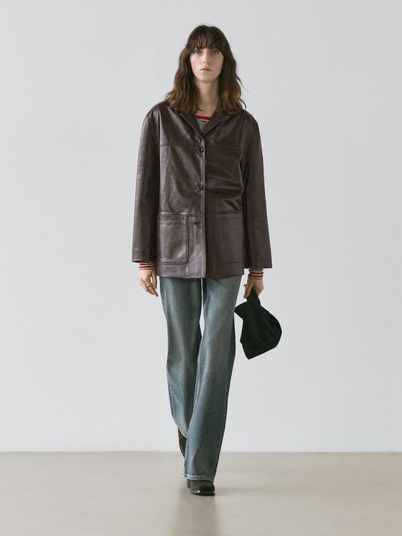 Nappa leather blazer with buttons