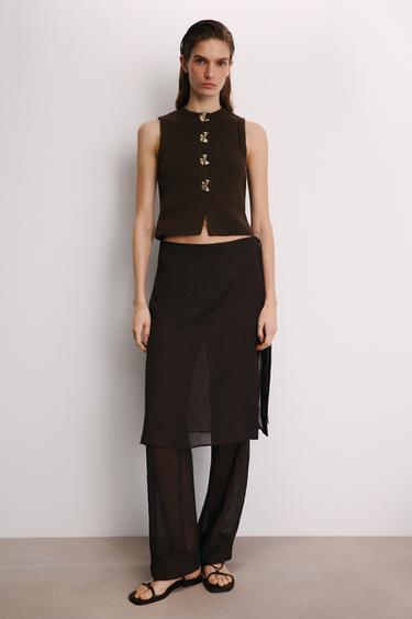 FALDA PANTALÓN LAZADAS - Marrón de Zara