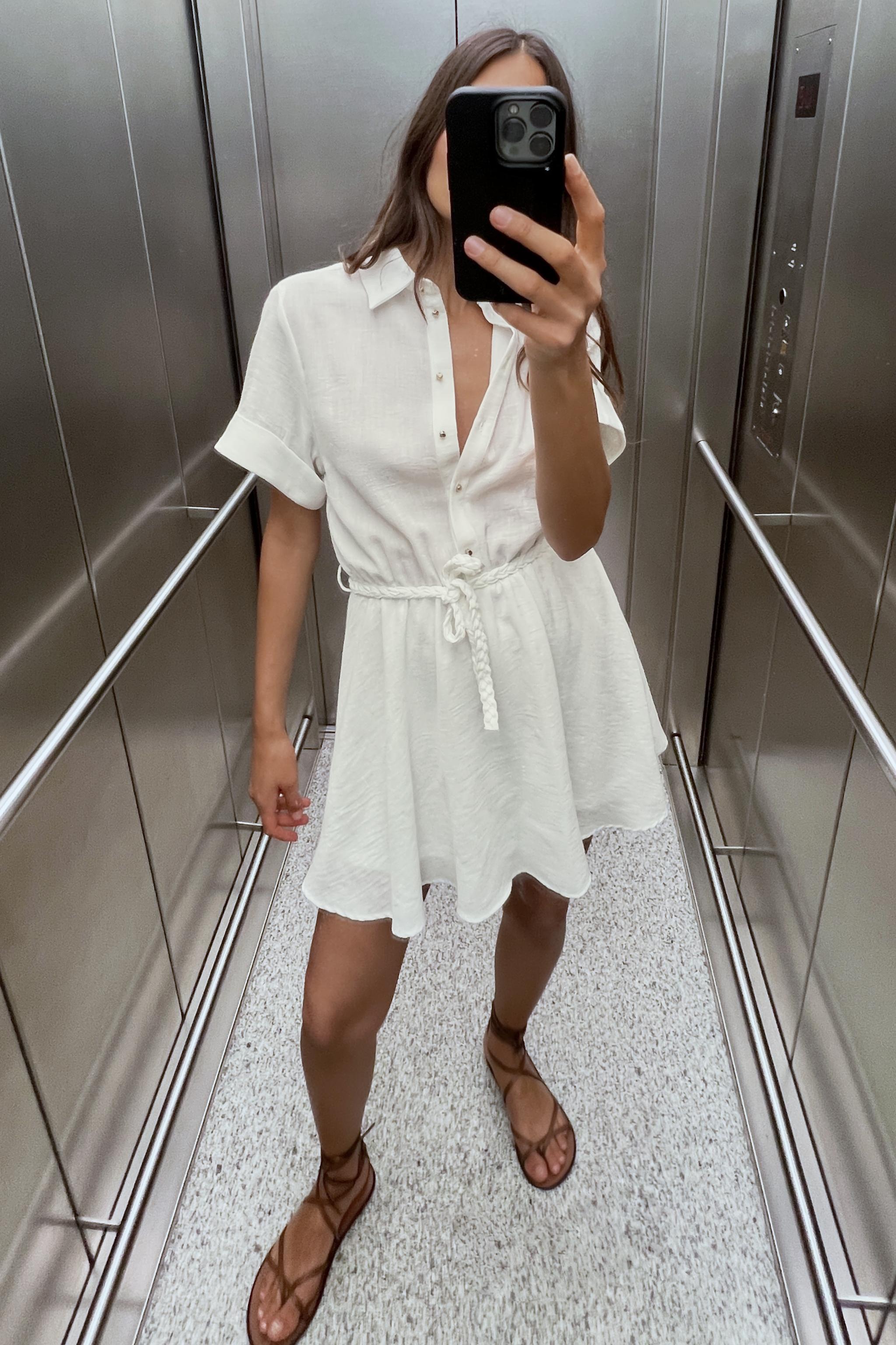 ROBE CHEMISE AVEC CEINTURE TRESSEE Blanc casse ZARA France