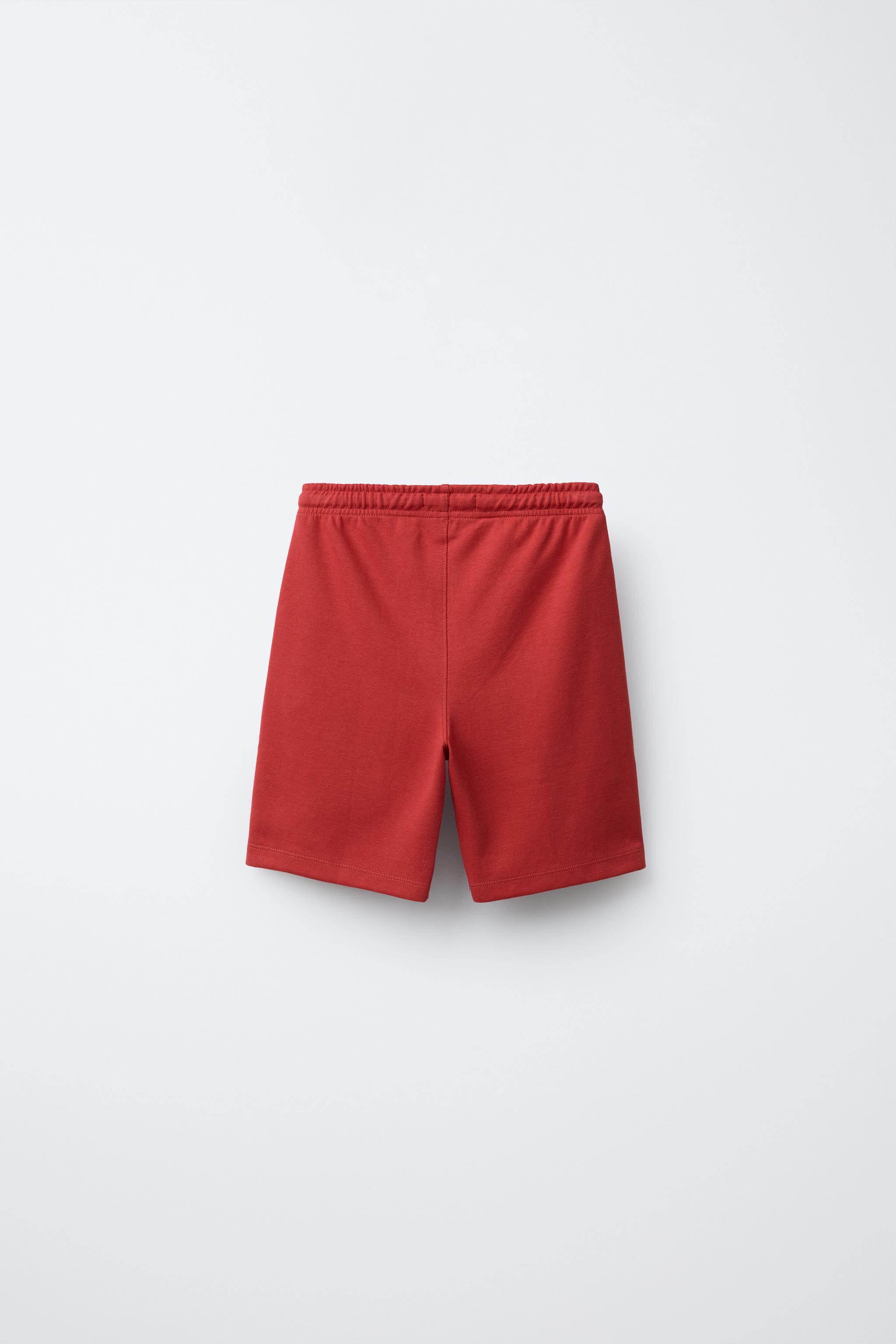 INTERLOCK T-SHIRT AND BERMUDA SHORTS SET WITH SLOGAN PRINT - Red