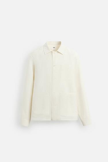 HERRINGBONE LINEN/WOOL OVERSHIRT - LIMITED EDITION - Oyster-white by Zara - Image 7