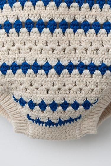 CROCHET KNIT ROMPER - Ecru / Blue by Zara - Image 2