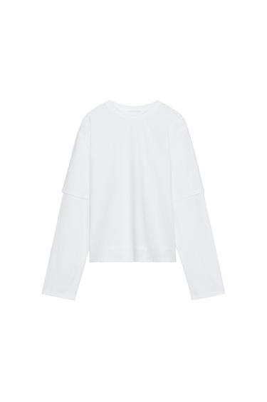 페이크 더블 롱 슬리브 티셔츠 - Zara 화이트