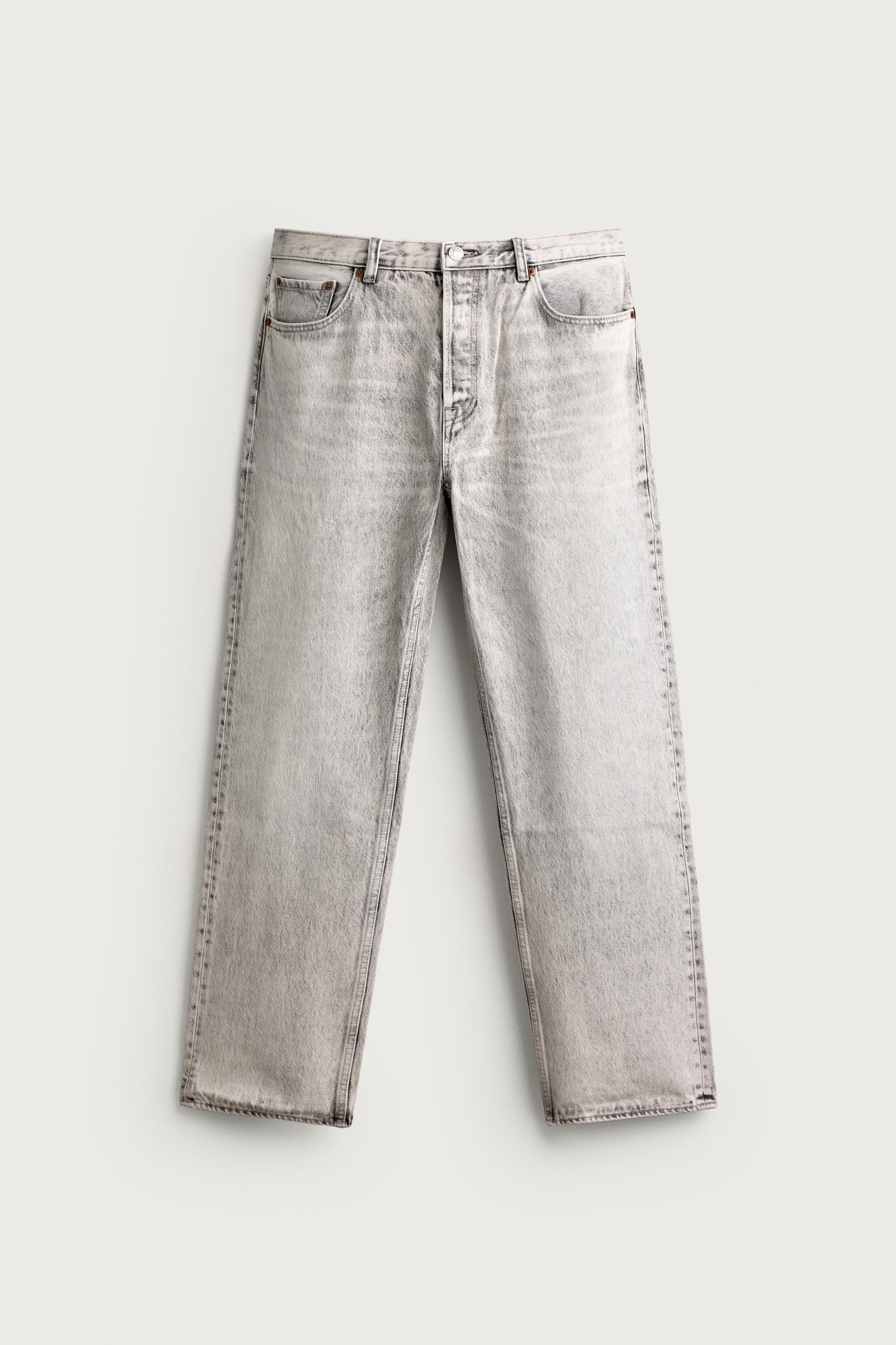 ACID WASH STRAIGHT FIT JEANS — Mid-gray