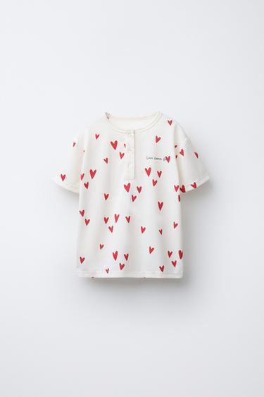 2-6 ANS/ PYJAMA T-SHIRT ET BERMUDA À CŒURS - Écru de Zara - Image 1