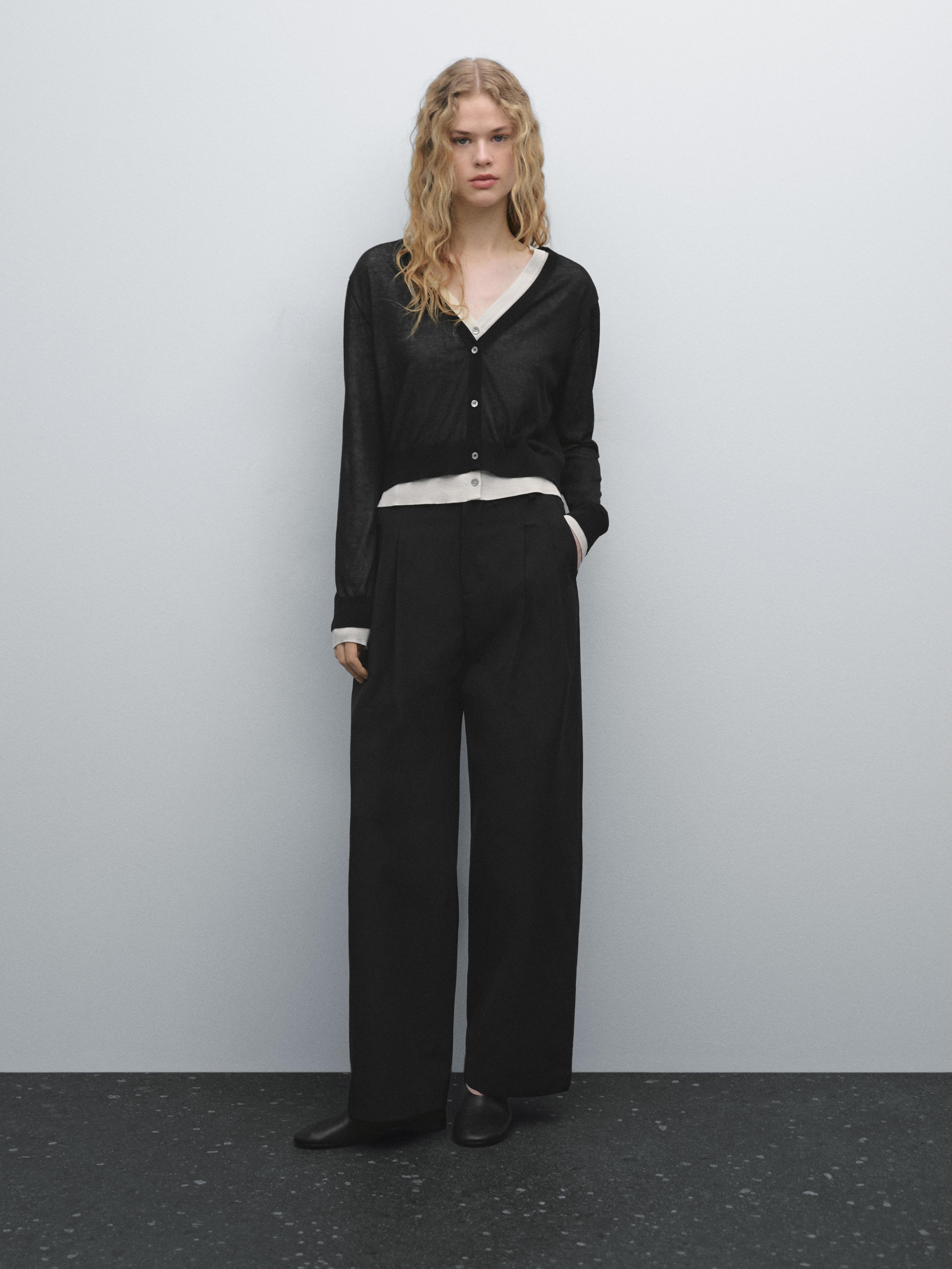 Cotton blend double-layer knit cardigan - Black | ZARA Cotton blend double-layer knit cardigan - Black | ZARA